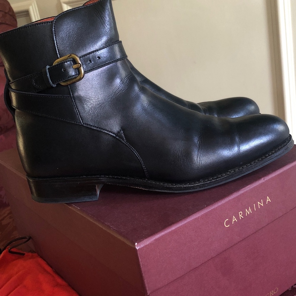 Carmina Classic Black Leather Ankle Boots